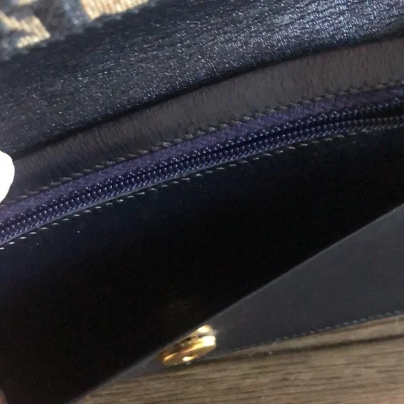 [Dior] Rare Authentic Trotter Long Canvas w/ Leather Navy Blue Signature Wallet - Picture 10 of 16